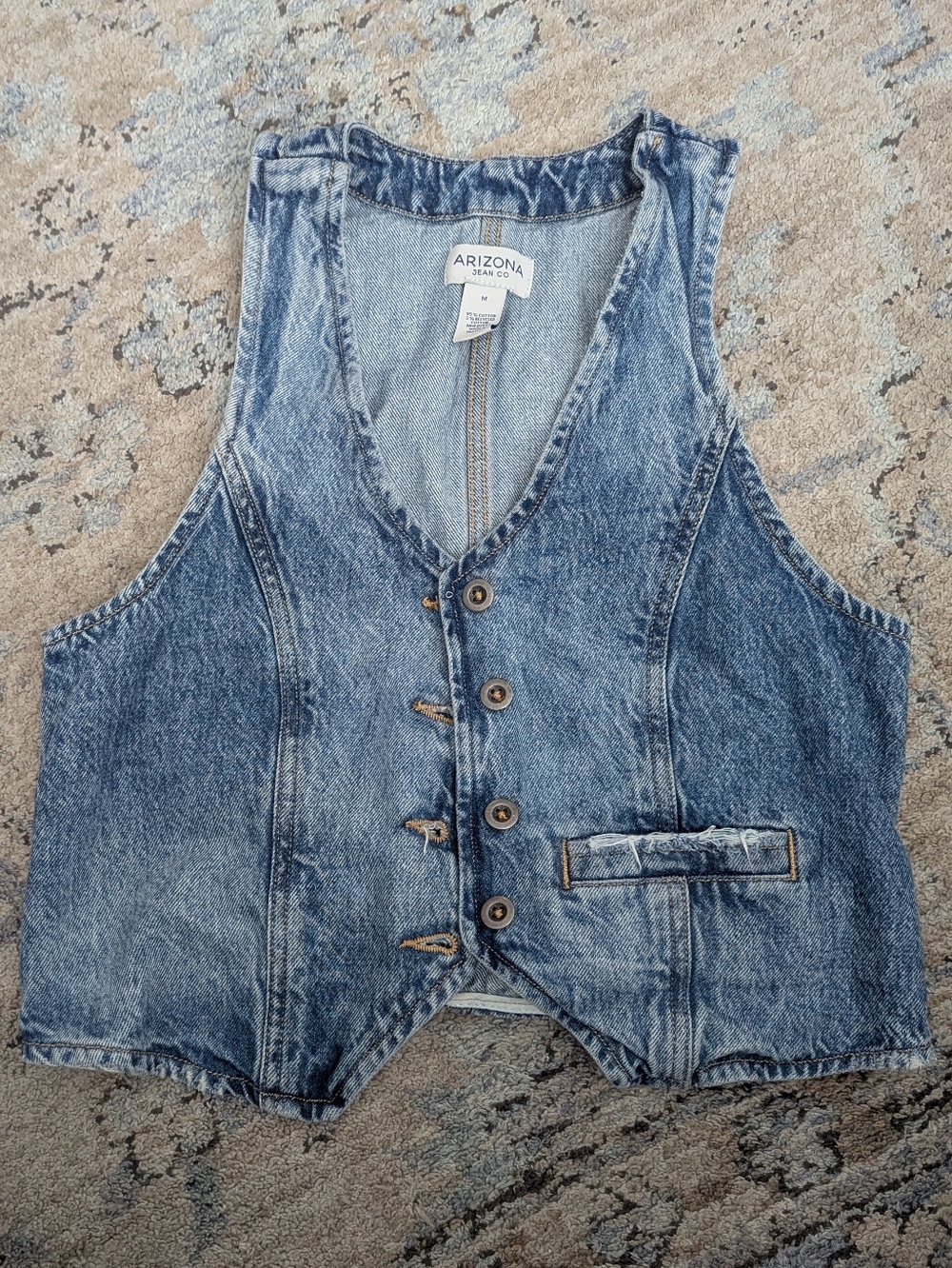 Arizona Jean Company Distressed Blue Denim Vest